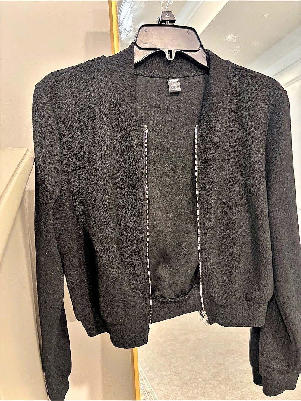 SHEIN Essnce Zip Up Crop Bomber Jacket Black Small